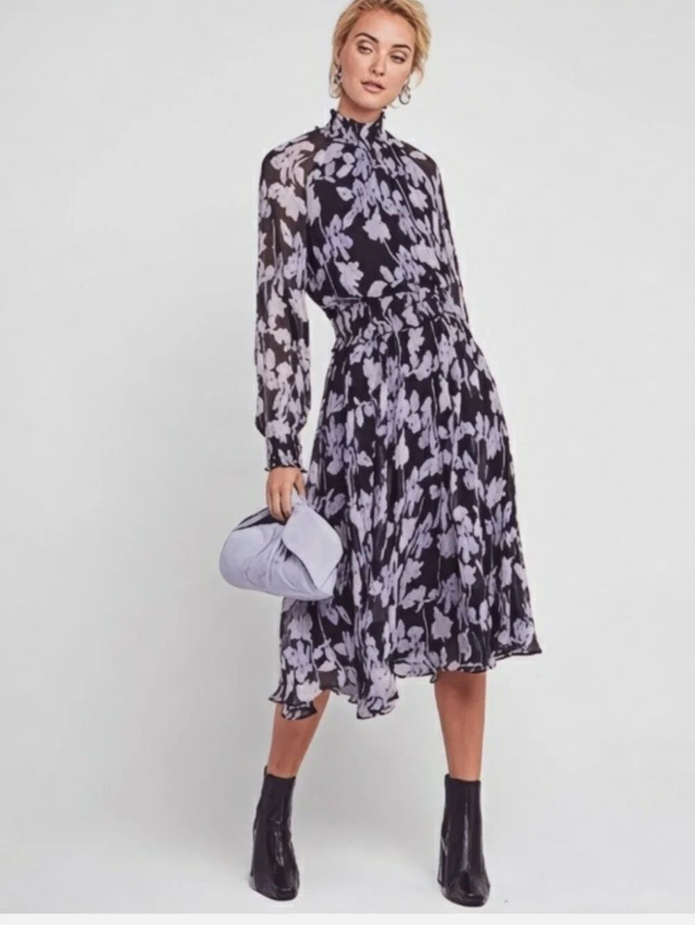 O.P.T. Anthropologie Floral High Neck Midi Dress Small